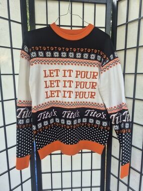 Tito's 'Let It Pour' Men's Holiday Cardigan Sweater - Black, White & Orange